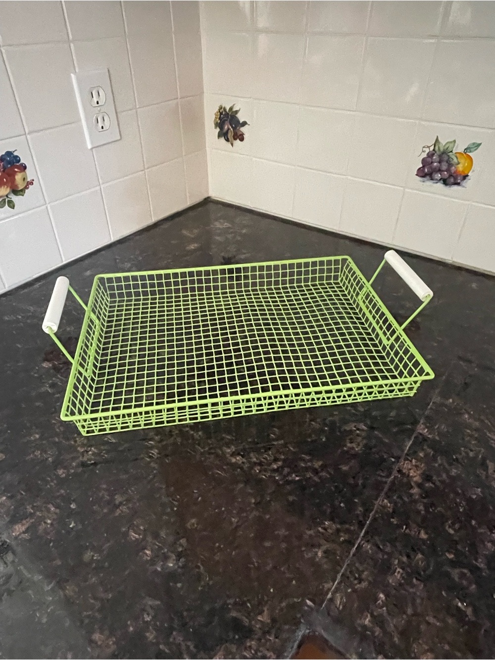 Lime Green Wire Serving Tray with White Handles